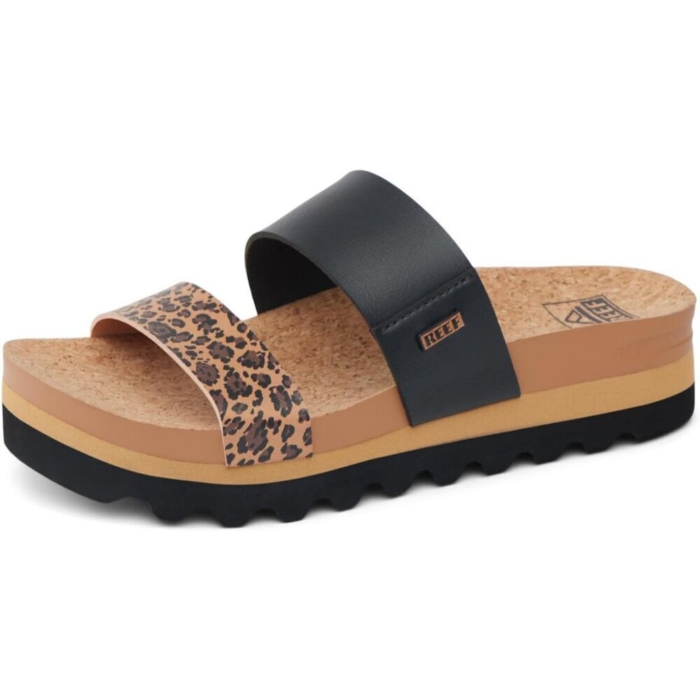 Women's Slide Sandal Leopard Duo Open Toe Slip-on Platform Heel Double Strap